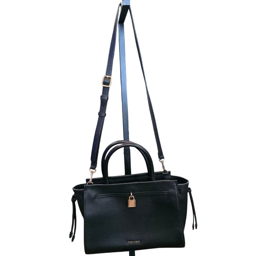 Nine West Elara Black Pebbled Faux Leather Small Satchel Crossbody Bag - Picture 2 of 12